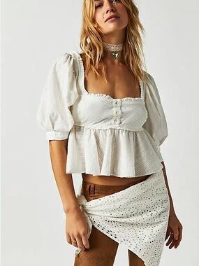 Free People Leave it to Me Top SZ S 100% Cotton Blouse Babydoll